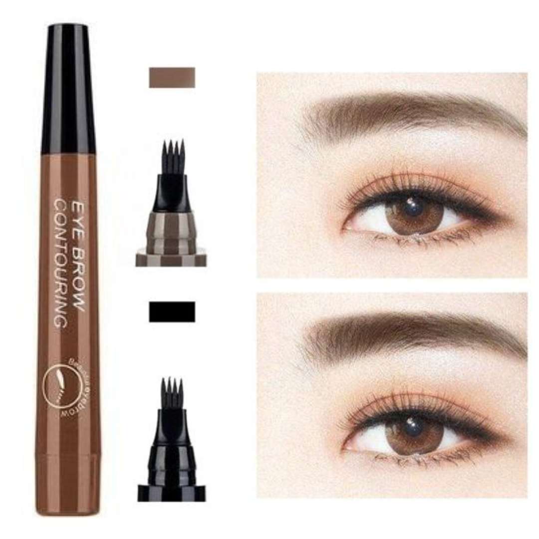 Before and after brows filled with MicroBrow Pen for natural microbladed loo