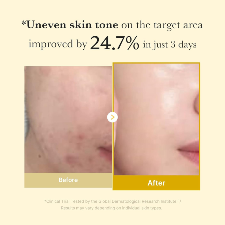 Revix brightening peel-off mask tube with golden gel texture swatch
