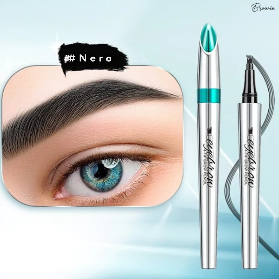 Waterproof, smudge-resistant brow pencil with a triangular precision tip for realistic, hair-like strokes
