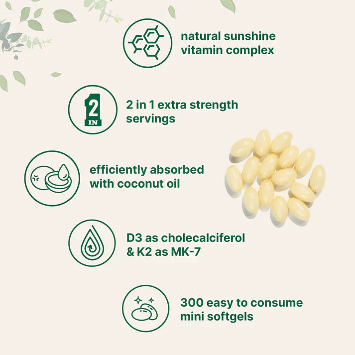 Supplement Facts panel for D-K Harmony D3 K2 softgels with directions for use