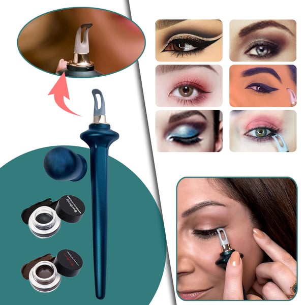 ProLiner ergonomic eyeliner applicator with finger rest beside cream gel pot
