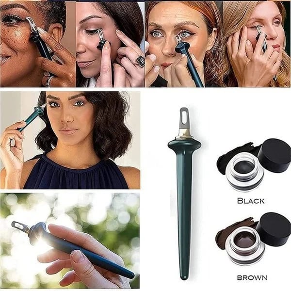 ProLiner ergonomic eyeliner applicator with finger rest beside cream gel pot