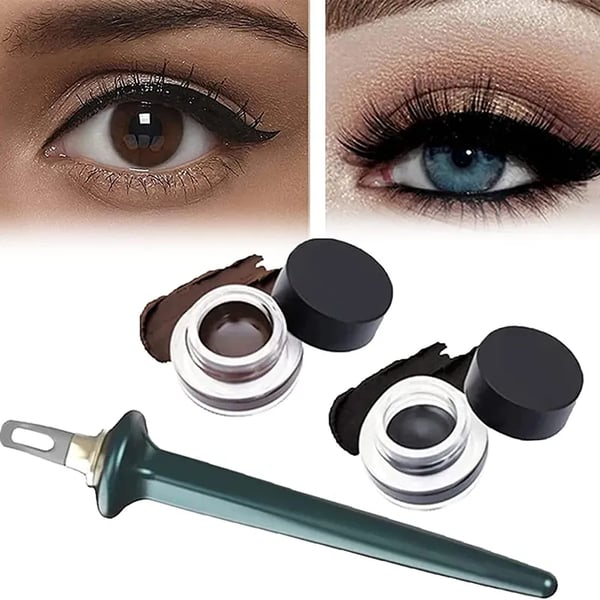 ProLiner ergonomic eyeliner applicator with finger rest beside cream gel pot