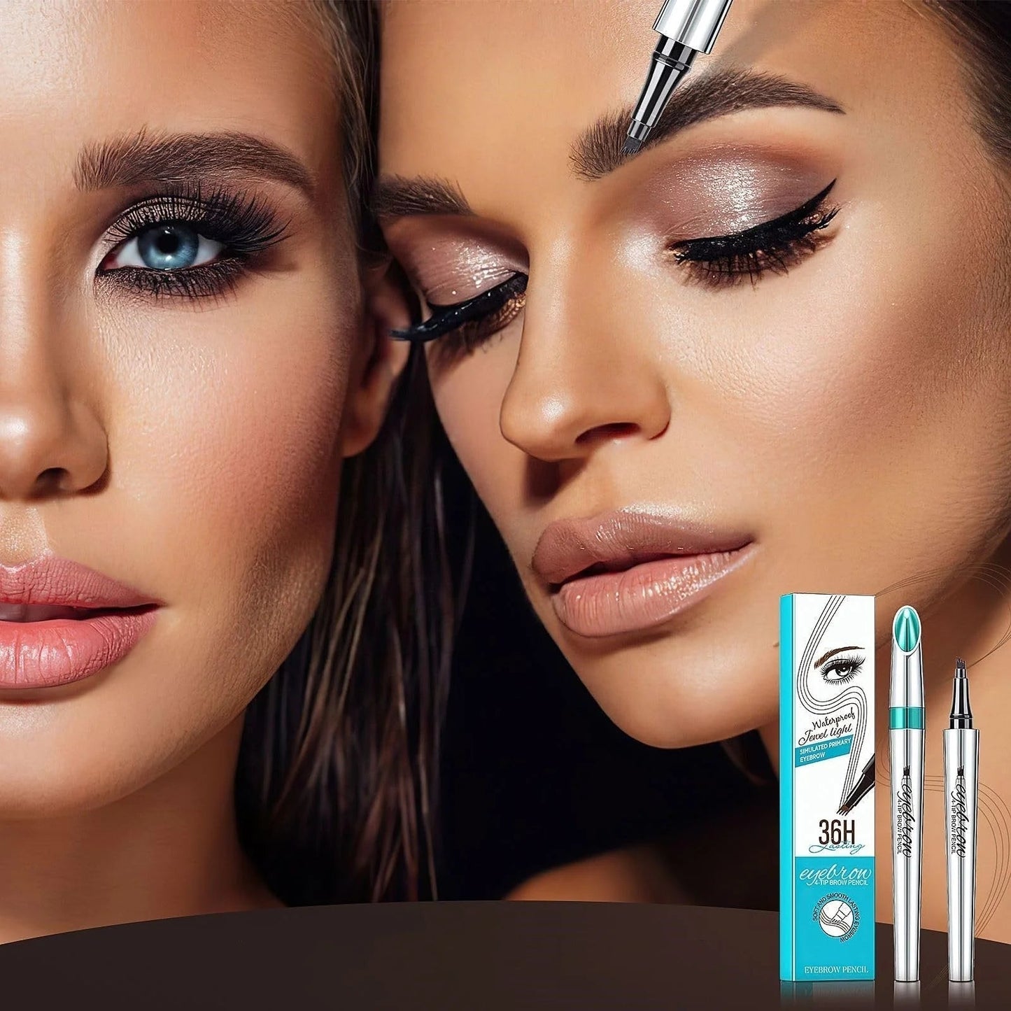 Waterproof, smudge-resistant brow pencil with a triangular precision tip for realistic, hair-like strokes