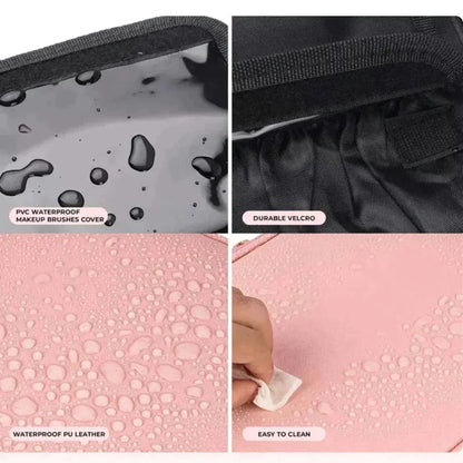 Portable lighted makeup case showing USB charging and compact travel design