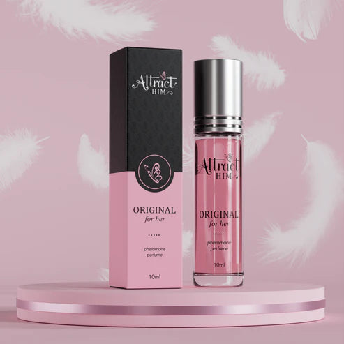 attracthim pheromone perfume bottle styled with soft floral accents