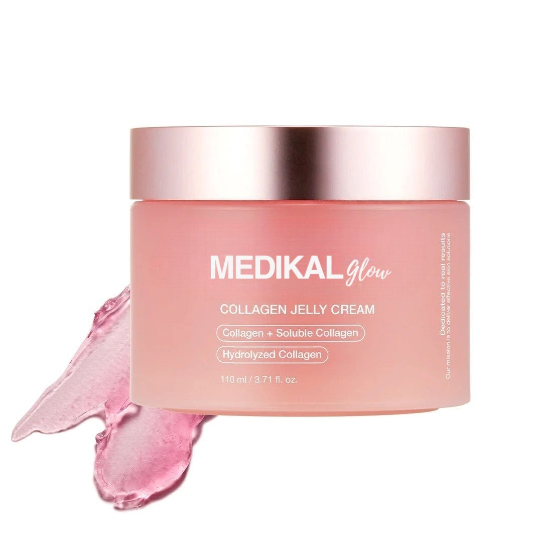 glowjelly collagen+ gel cream open jar with pink jelly texture