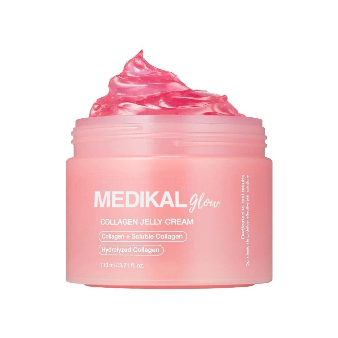 glowjelly collagen+ gel cream open jar with pink jelly texture