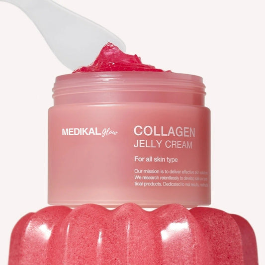 glowjelly collagen+ gel cream open jar with pink jelly texture