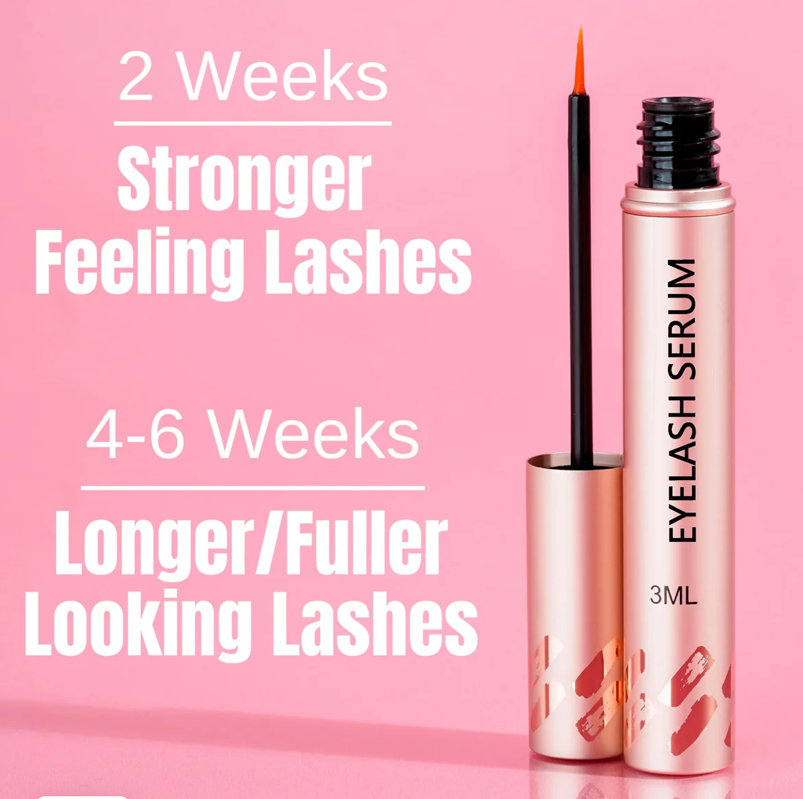 PureLash Vegan Conditioning Lash Serum — stronger-feeling and fuller-looking lashes timeline graphic