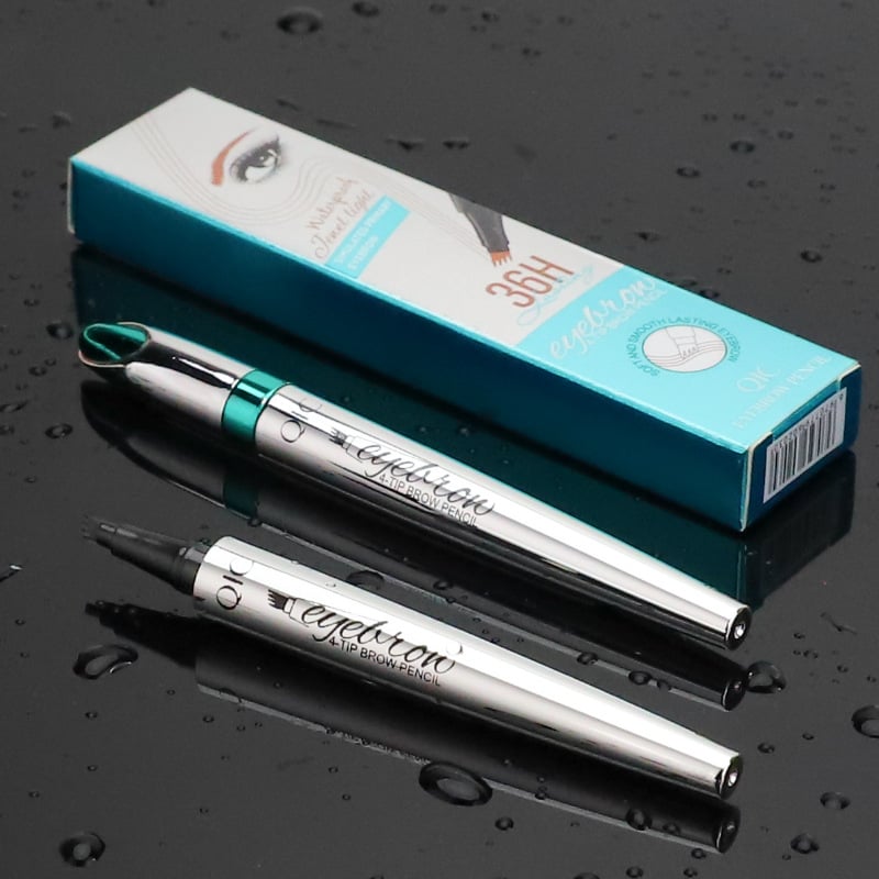 Waterproof, smudge-resistant brow pencil with a triangular precision tip for realistic, hair-like strokes