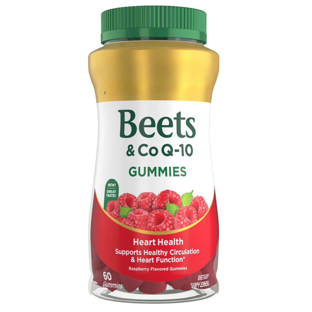 BeetBoost bottle—beet + CoQ10 heart gummies in raspberry flavor