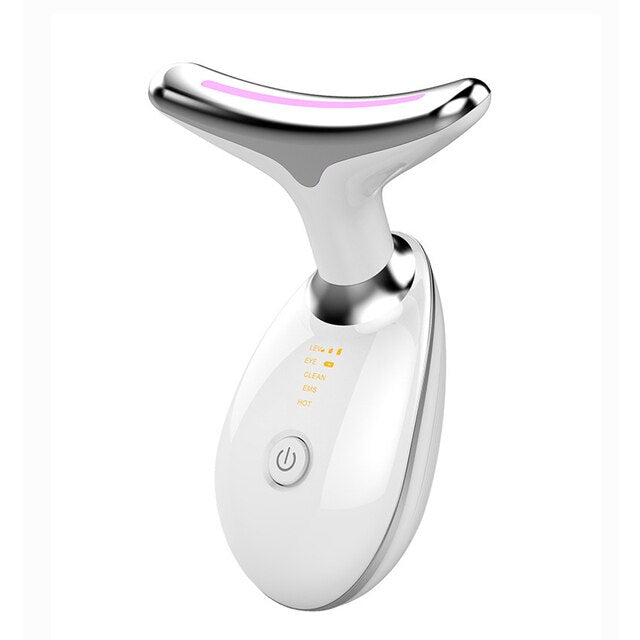 Close-up of PulseLift applicator and charging port—handheld, portable skin-toning device