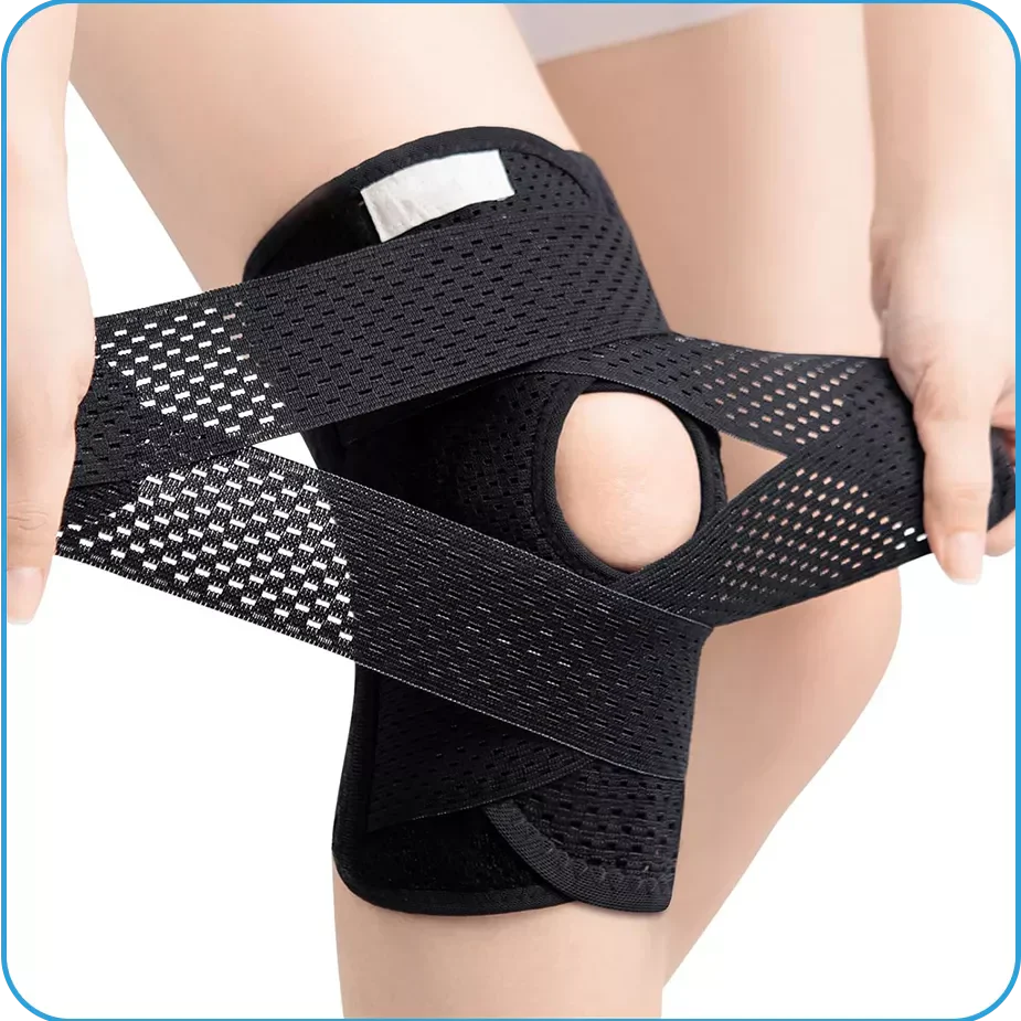FlexiKnee adjustable knee brace with open patella and V strap