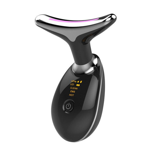 Close-up of PulseLift applicator and charging port—handheld, portable skin-toning device