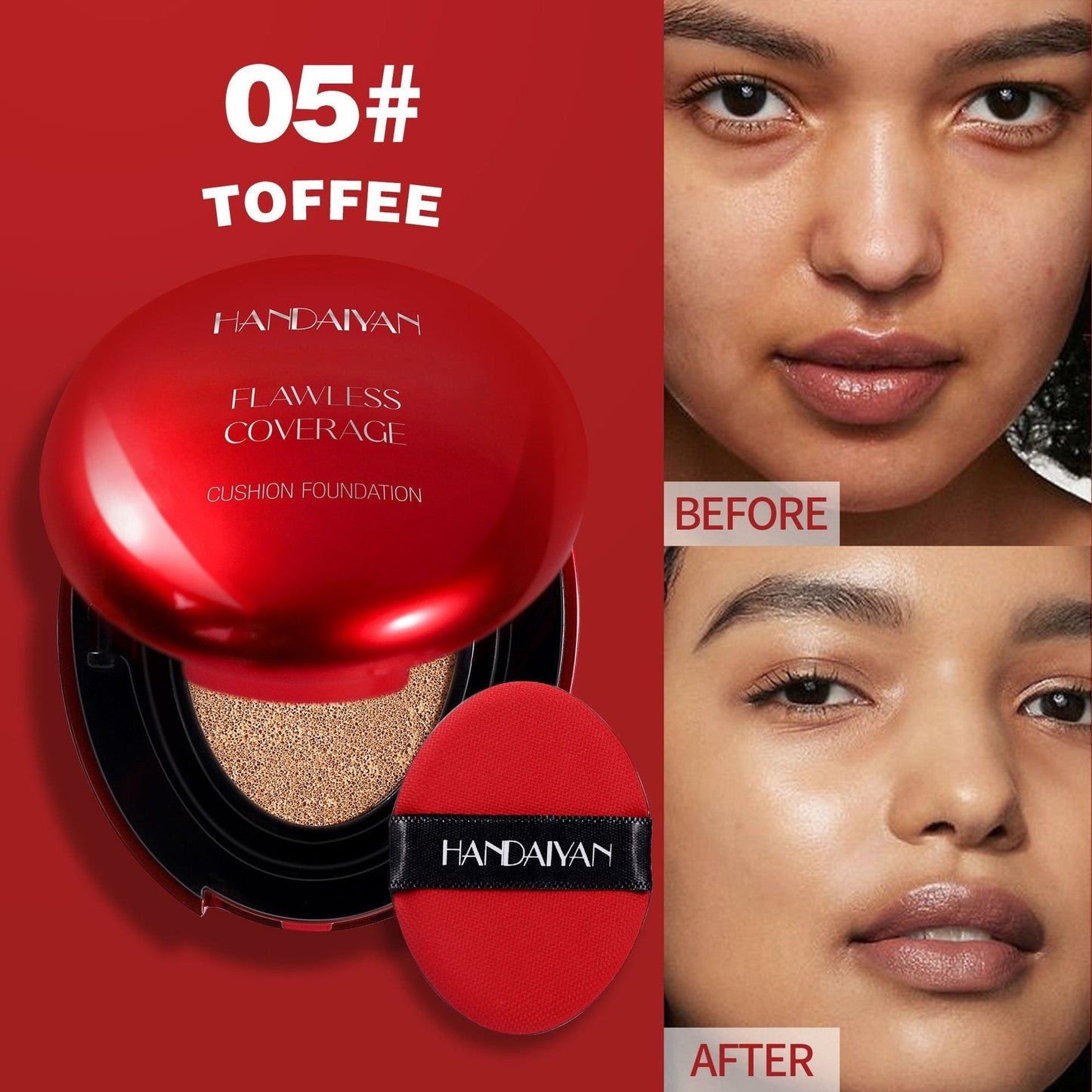 Handaiyan high-coverage cushion compact with puff and soft-matte swatch