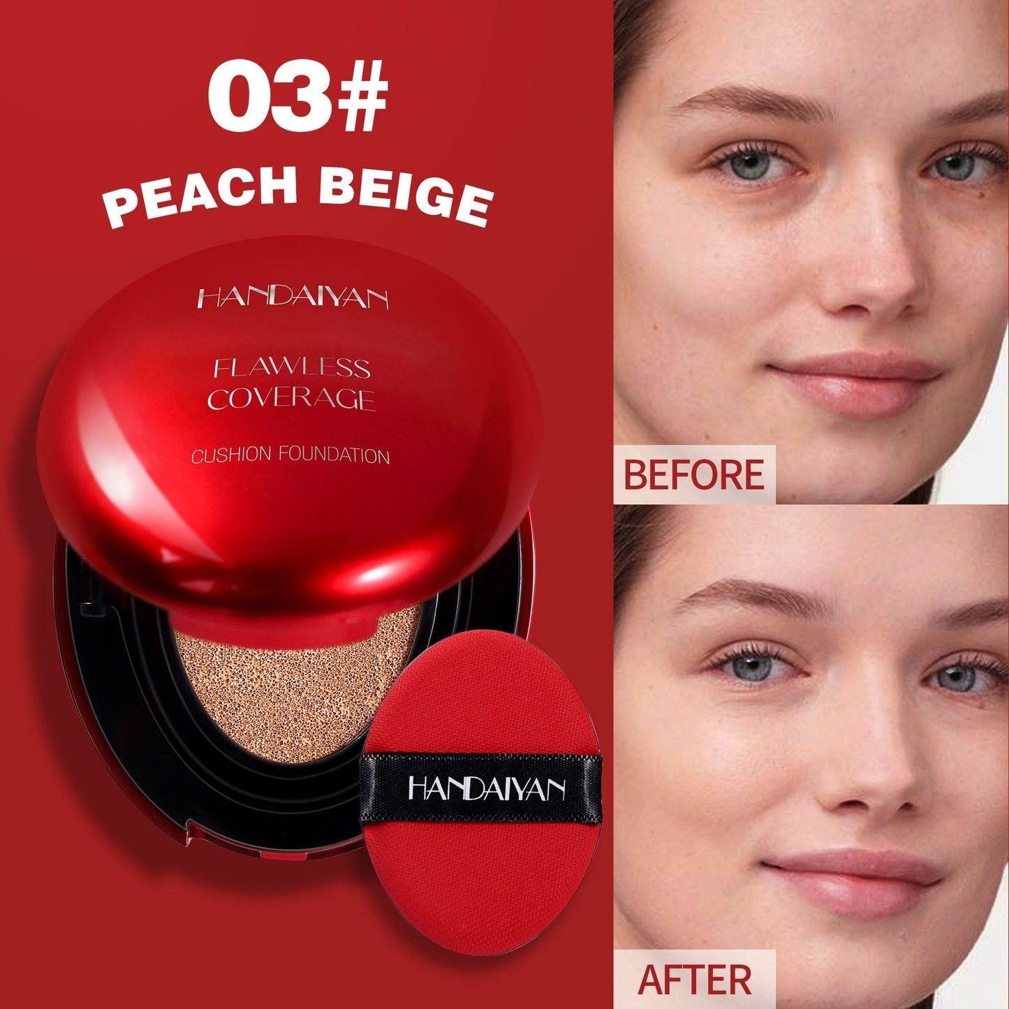 Handaiyan high-coverage cushion compact with puff and soft-matte swatch