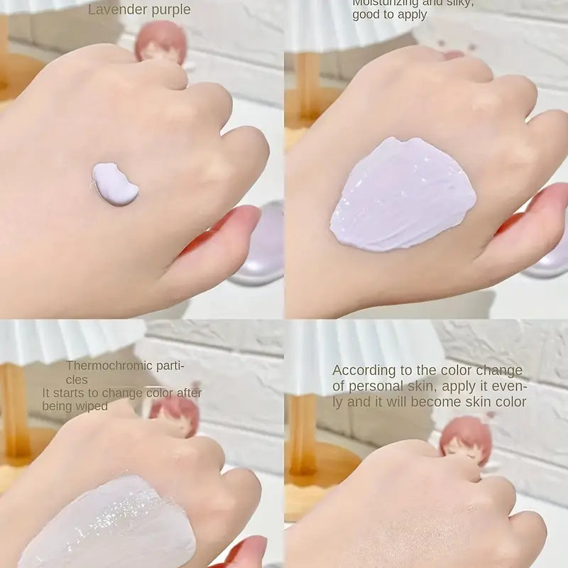 tonesync primer—swatch showing color-change before, during, and after to match skin tone