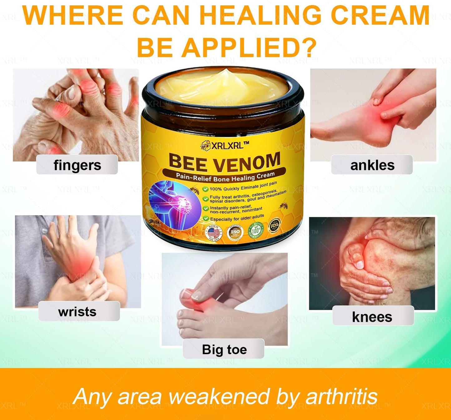 NatureBee bee venom comfort cream jar with texture swatch on neutral background
