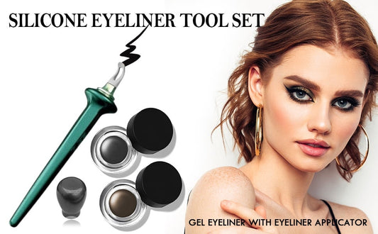 ProLiner ergonomic eyeliner applicator with finger rest beside cream gel pot