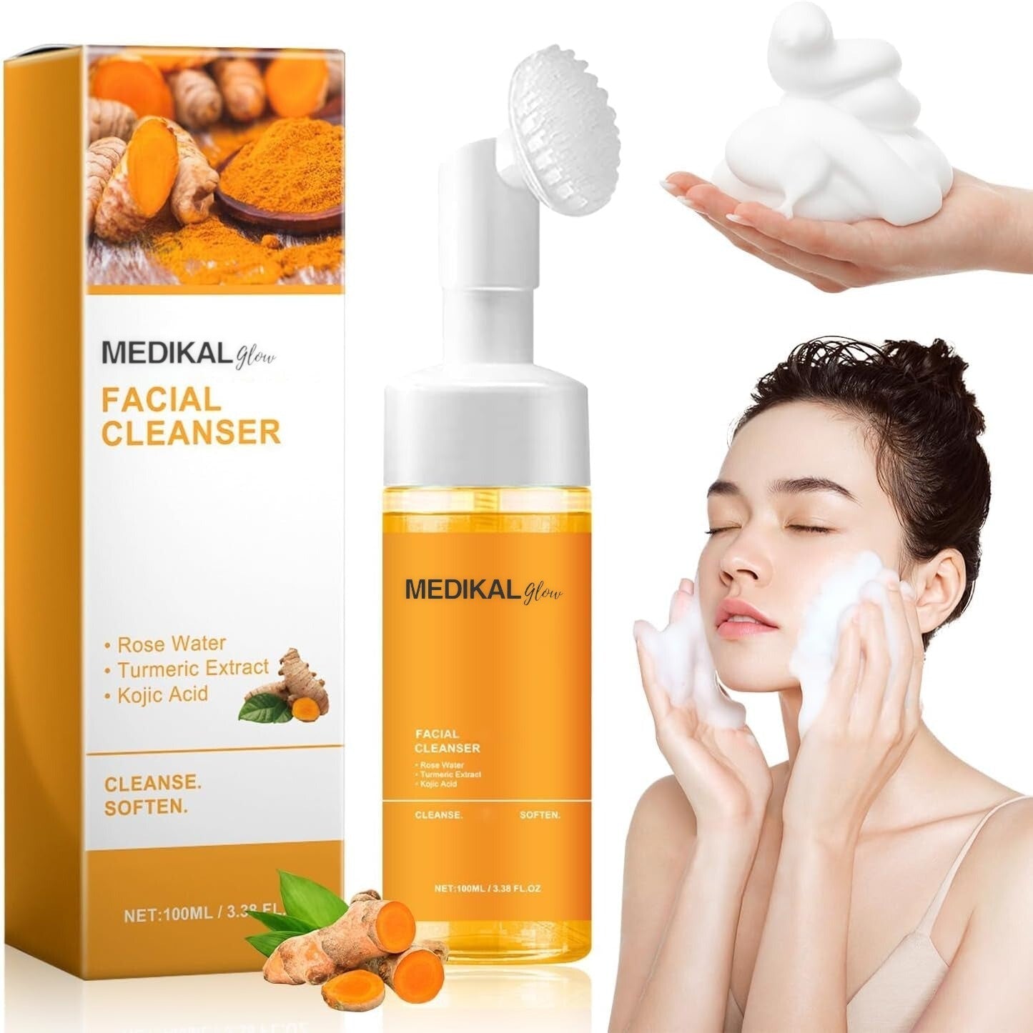 Creamy turmeric brightening cleanser that removes makeup and excess oil without stripping, leaving skin soft, fresh, and radiant. Vegan daily face wash.