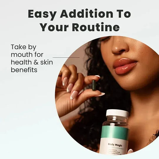 BodyMagic chlorophyll capsules bottle with fresh mint and leafy greens