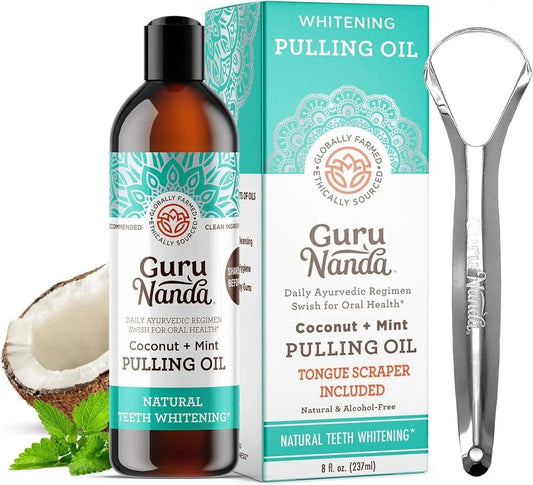 CocoNature coconut oil mouthwash bottle with peppermint and coconut accents