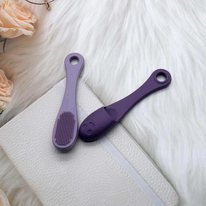 PurePore mini silicone face brushes in pink, mint, and purple with soft micro-bristles; suitable for applying/removing masks, cleansing, and massaging skin
