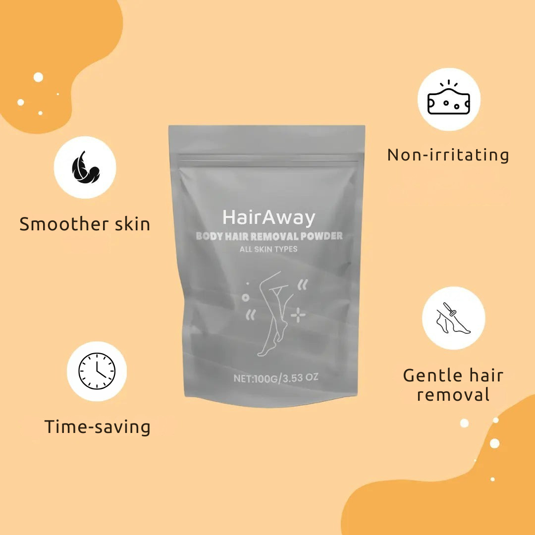 HairAway hair removal powder with mixing bowl and spatula