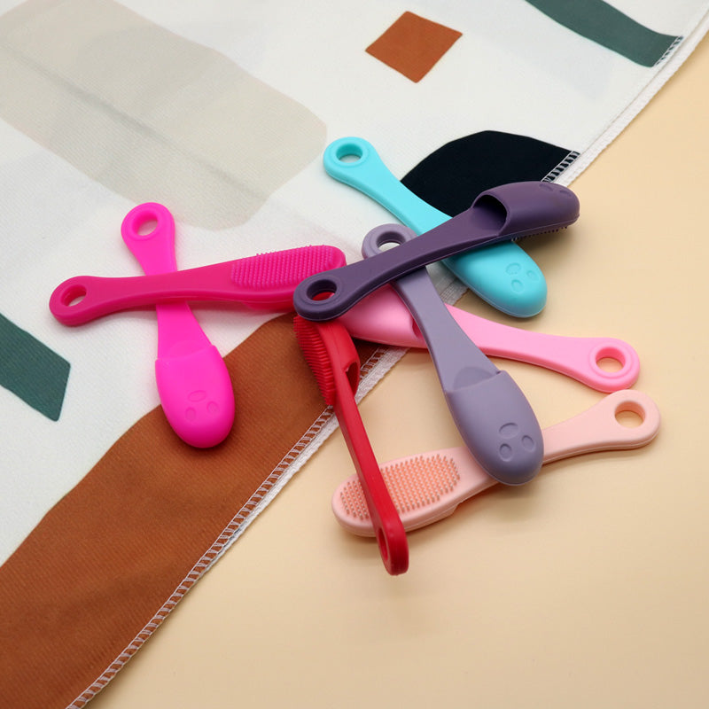 PurePore mini silicone face brushes in pink, mint, and purple with soft micro-bristles; suitable for applying/removing masks, cleansing, and massaging skin