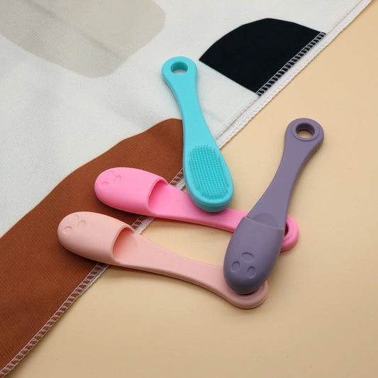 PurePore mini silicone face brushes in pink, mint, and purple with soft micro-bristles; suitable for applying/removing masks, cleansing, and massaging skin