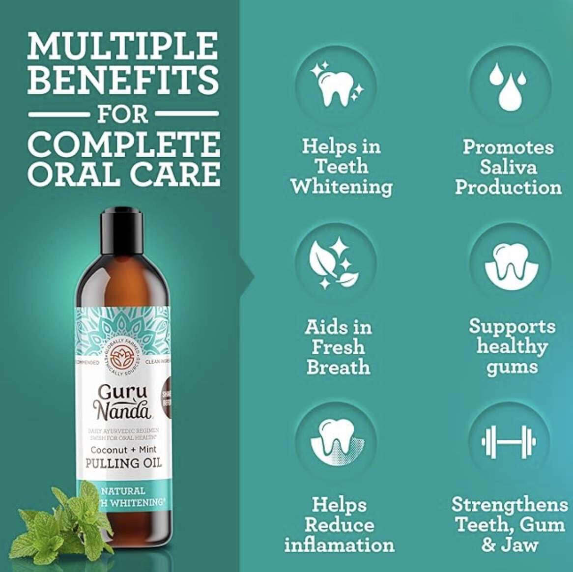 CocoNature coconut oil mouthwash bottle with peppermint and coconut accents