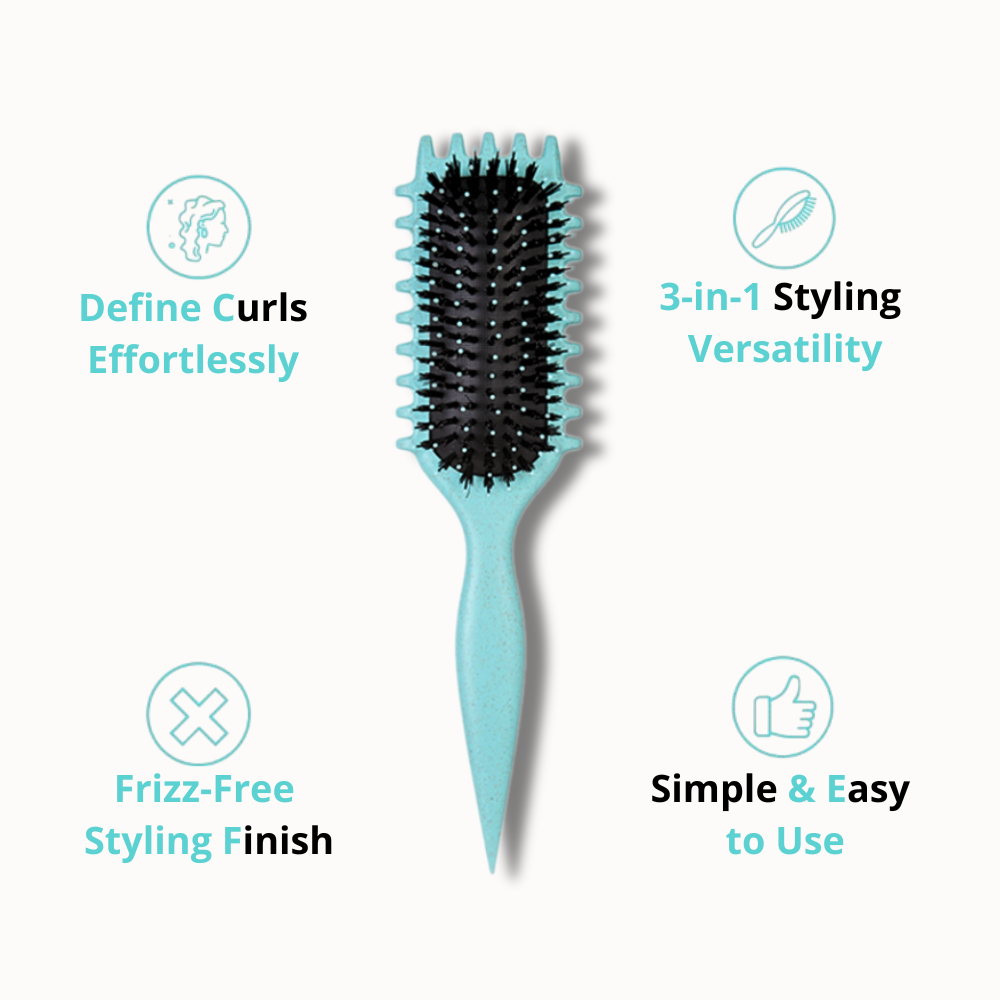 CurliZen curl defining brush with rowed bristles and ergonomic handle