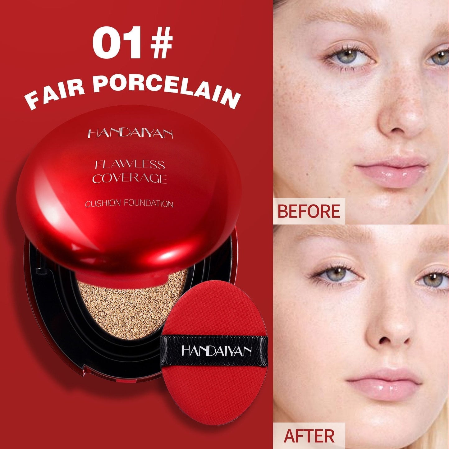 Handaiyan high-coverage cushion compact with puff and soft-matte swatch