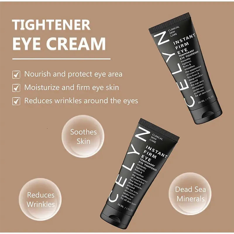 Callouts: removes look of under-eye puffiness, reduces appearance of wrinkles, moisturizes, soothes—Dead Sea minerals