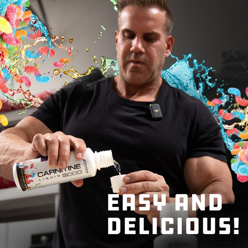 Measuring spoon pouring liquid L-Carnitine 3000 mg for pre-workout us