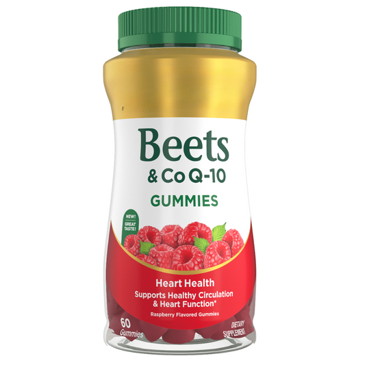 BeetBoost bottle—beet + CoQ10 heart gummies in raspberry flavor