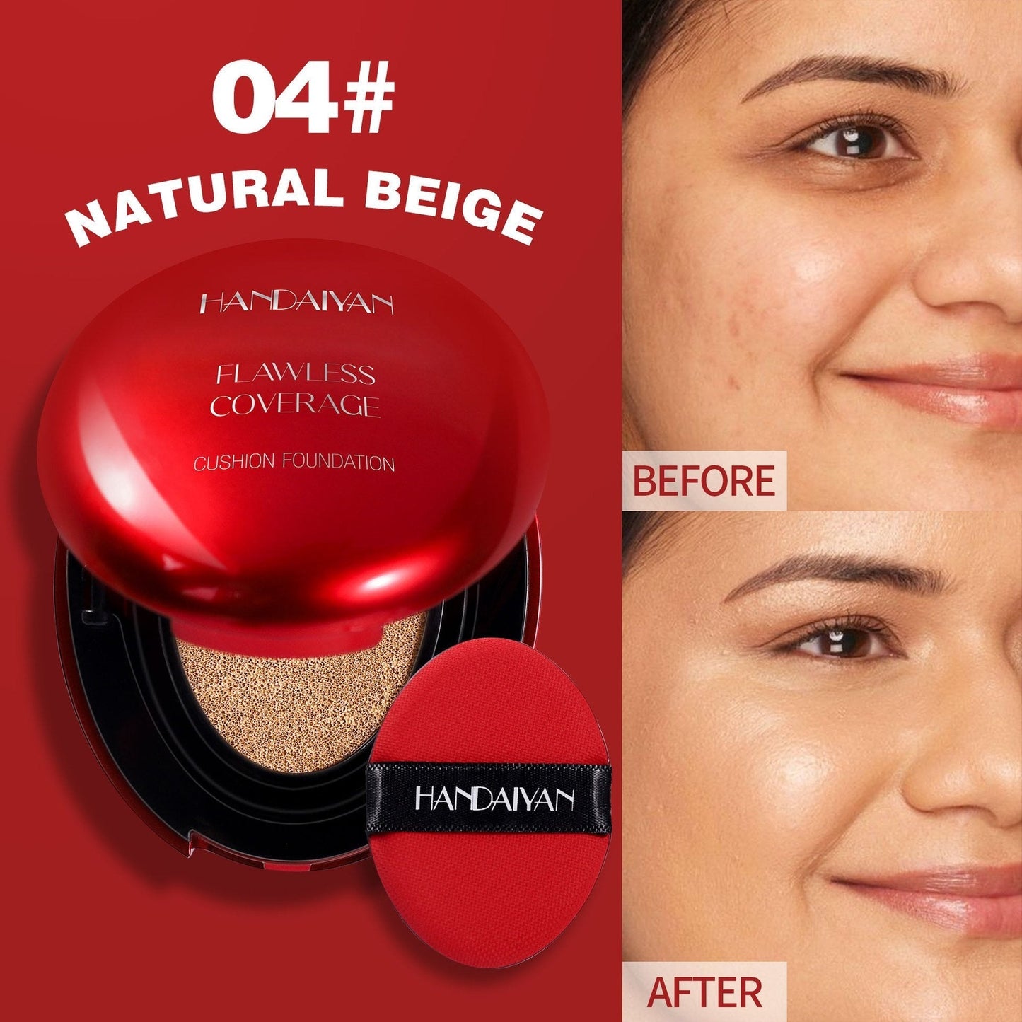 Handaiyan high-coverage cushion compact with puff and soft-matte swatch