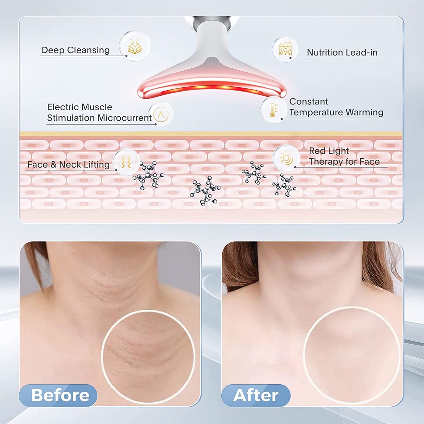 Close-up of PulseLift applicator and charging port—handheld, portable skin-toning device