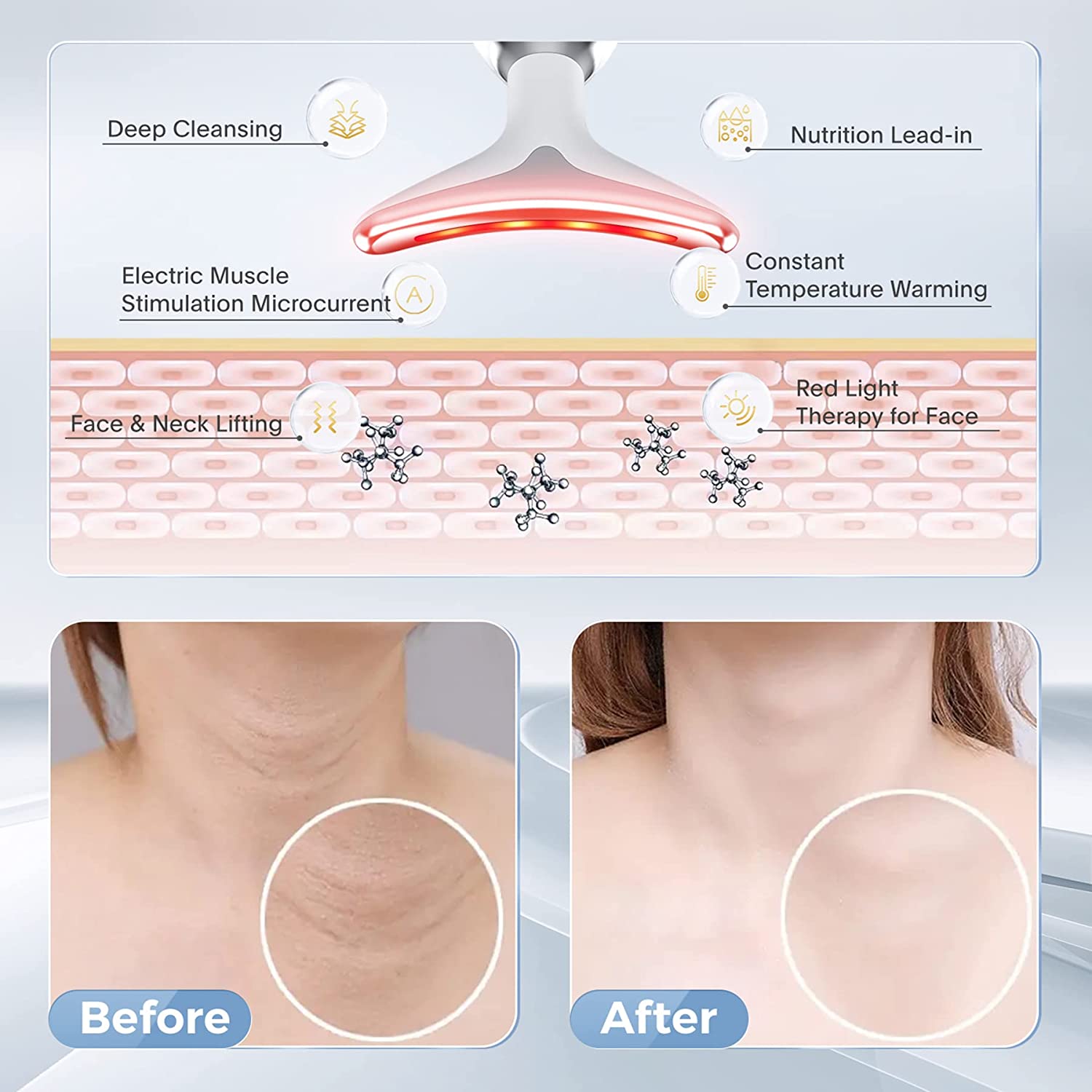 Close-up of PulseLift applicator and charging port—handheld, portable skin-toning device
