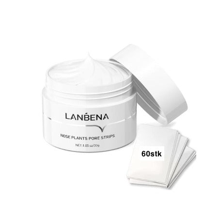 LANBENA skin care product with jar and strips on a white background