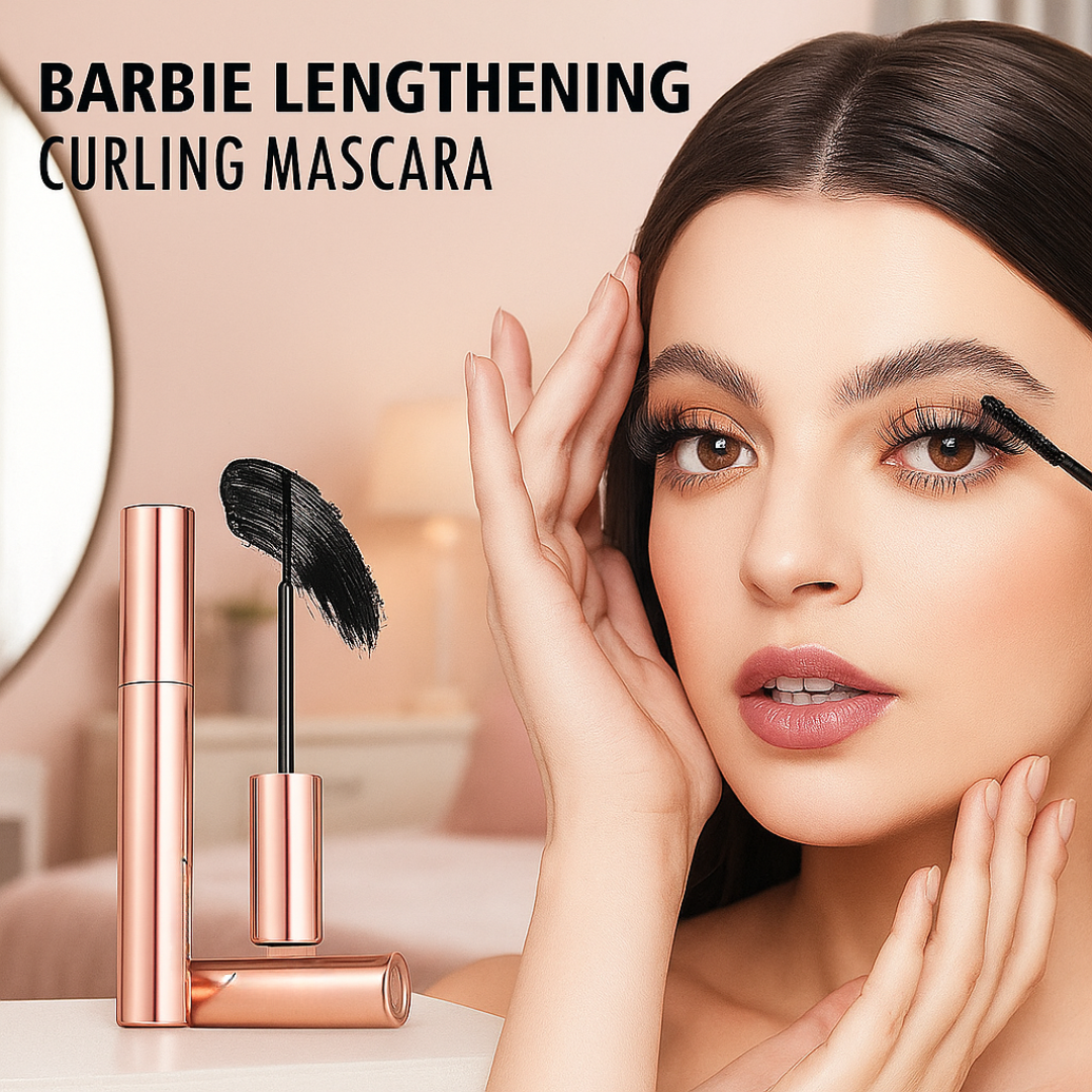 FeatherLift lengthening mascara—wand and tube next to model lashe