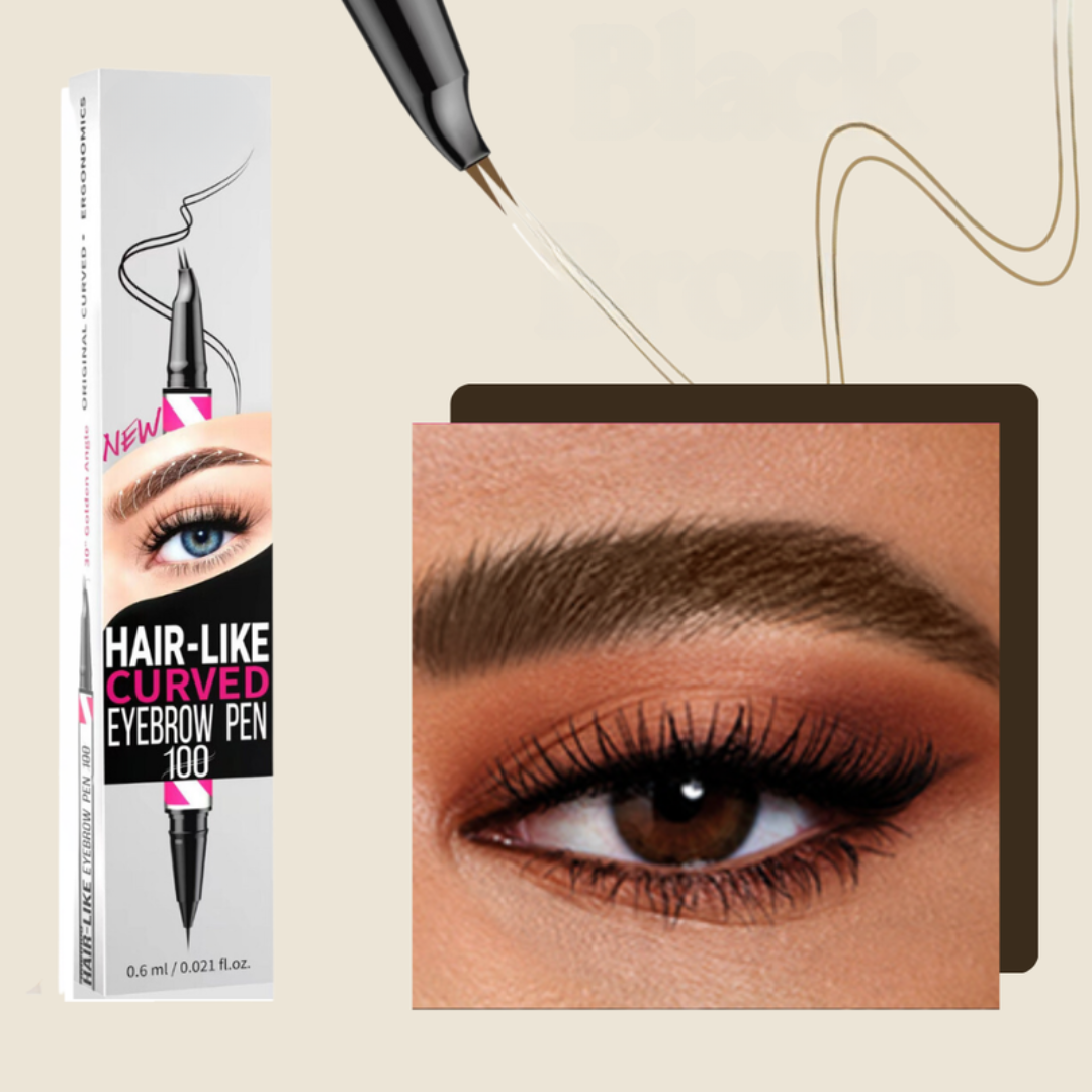 Dual-ended brow pen that mimics hair-like strokes for a natural 3D finish