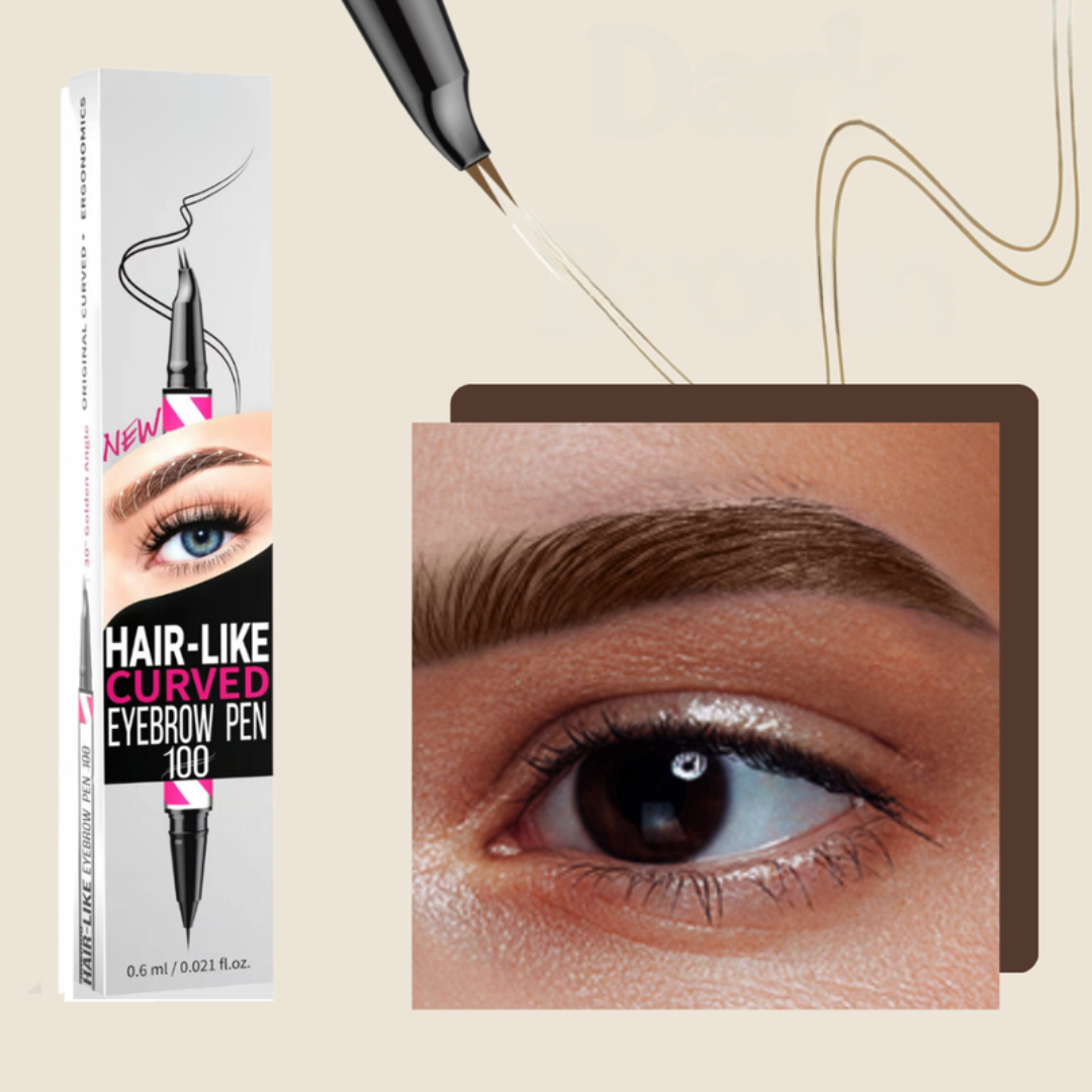 Dual-ended brow pen that mimics hair-like strokes for a natural 3D finish