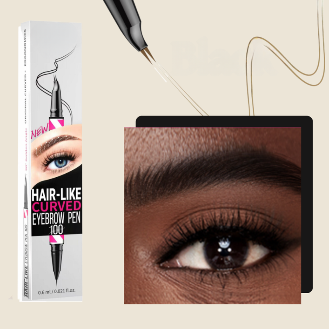Dual-ended brow pen that mimics hair-like strokes for a natural 3D finish